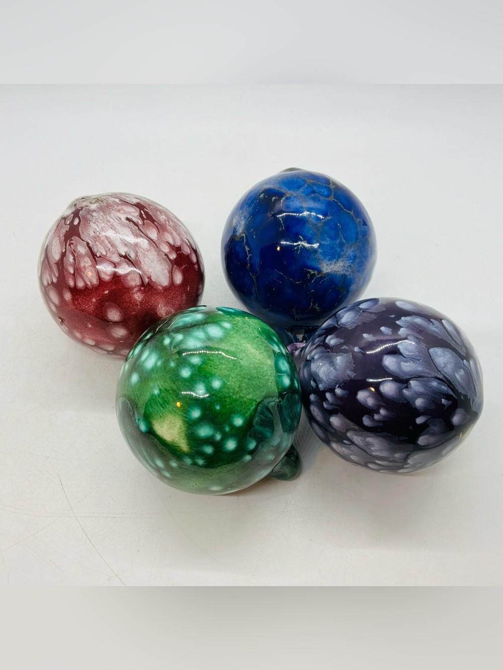 Tom Phelps Signed Studio Pottery Christmas Ball Hanging Ornament Set Of 4-VTG